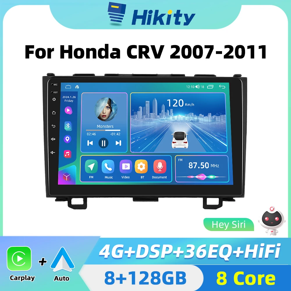 Hikity AI Voice 2din Android Car Radio For Honda CRV 2007-2011 CarPlay Android Auto Radio Car Multimedia Player GPS autoradio