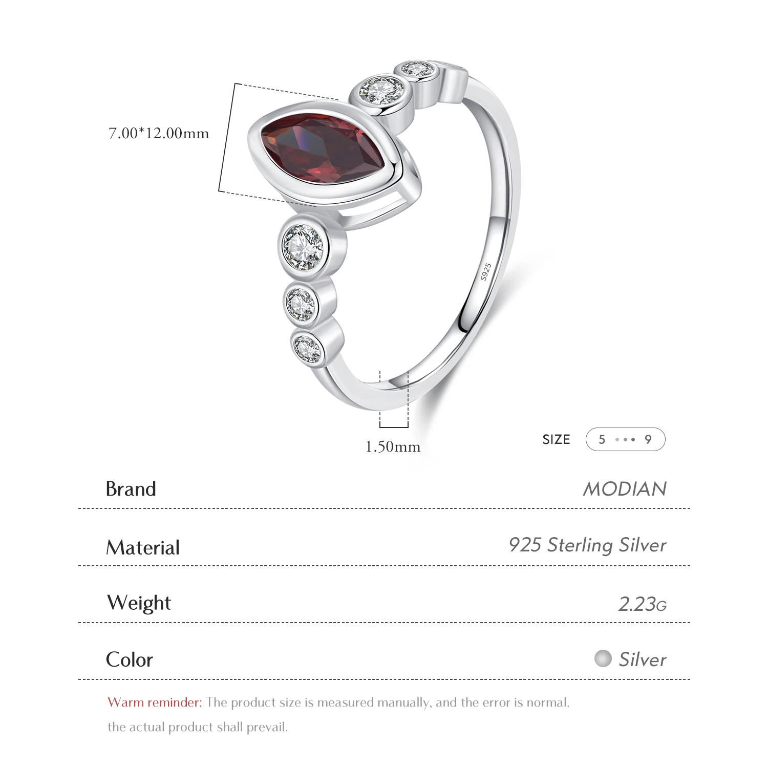 MODIAN 925 Sterling Silver Rhombus Rhodolite Zirconia Ring Trendy Stackable Fine Jewelry For Women Rings 3