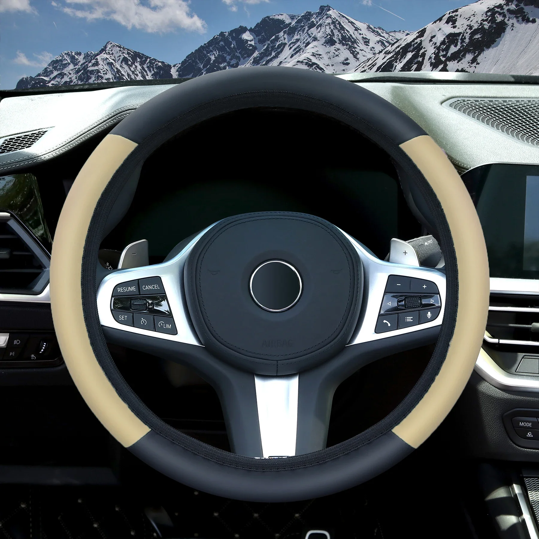 1PC PU Car Steering Wheel Cover Splice No Inner Ring Handlebars Cover Four Seasons Non-Slip Comfortable Steering Wheel Cover