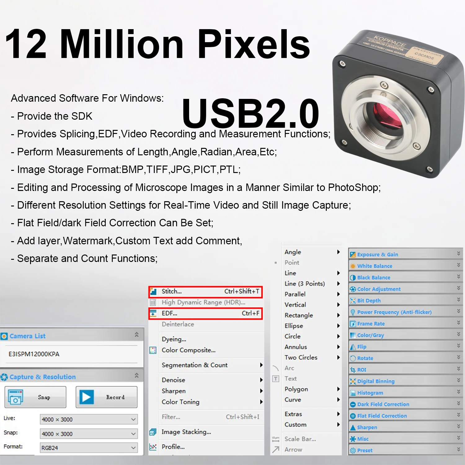 KOPPACE 182X-1820X Electron Metallurgical Microscope 12 Million Pixels USB2.0 Camera Provide Image Measurement Software