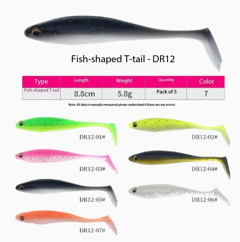 

T Tail Fish Soft Worm Lures 8.8cm 5.8g Realistic Bionic Soft Baits For Bass Pike Freshwater Angling Fishing Tackle