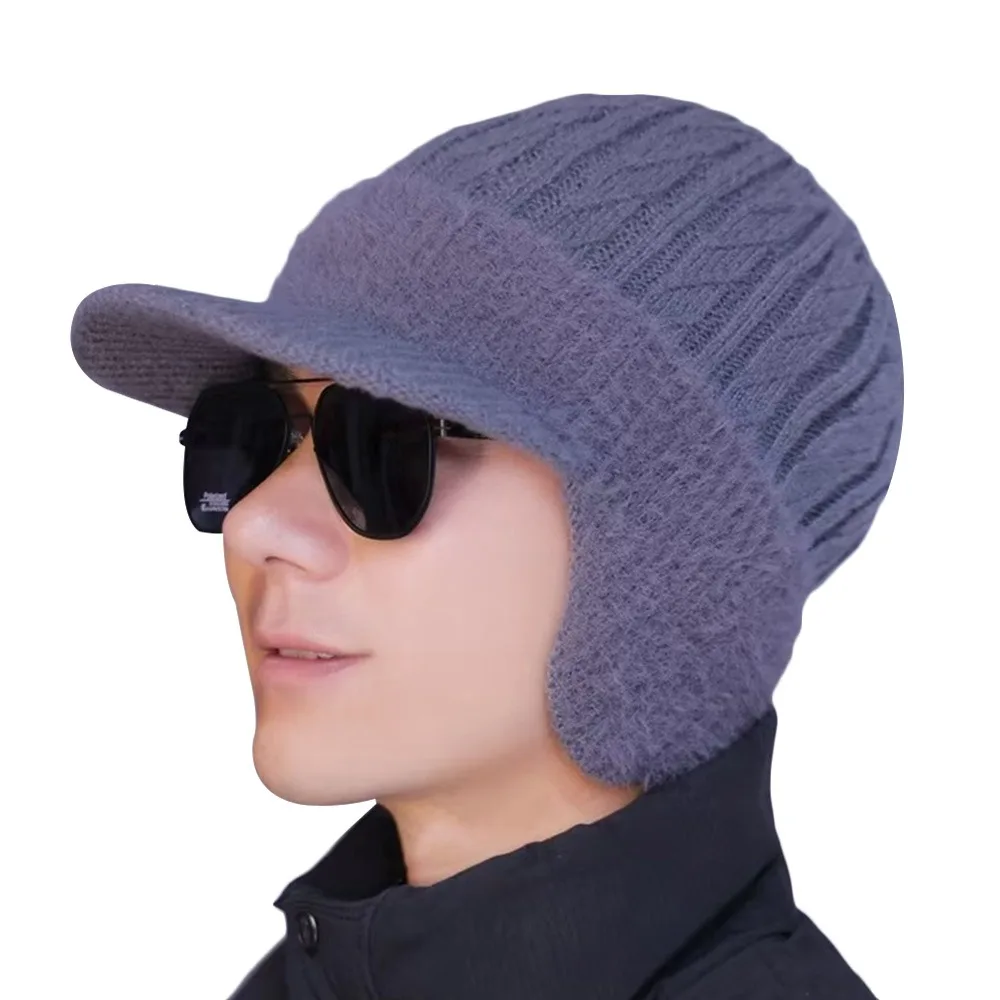 

Outdoors Warm Men Knitted Hat Thick Ear Protection Winter Hat Casual Windproof Peaked Cap