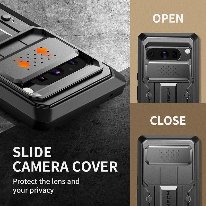For Google Pixel 8 Pro Case built Slide Camera Cover Screen Protector Full-Body Shockproof Rugged Case with Kickstand Belt-Clip