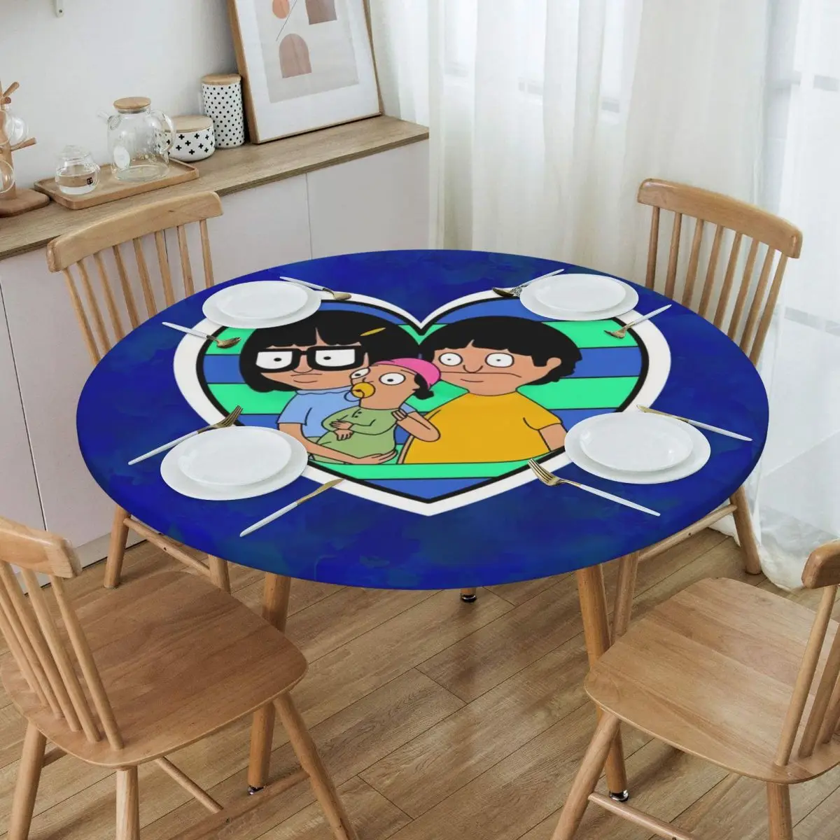 Custom Round Disney Bob's Burgers American Animation Tablecloth Fit 45