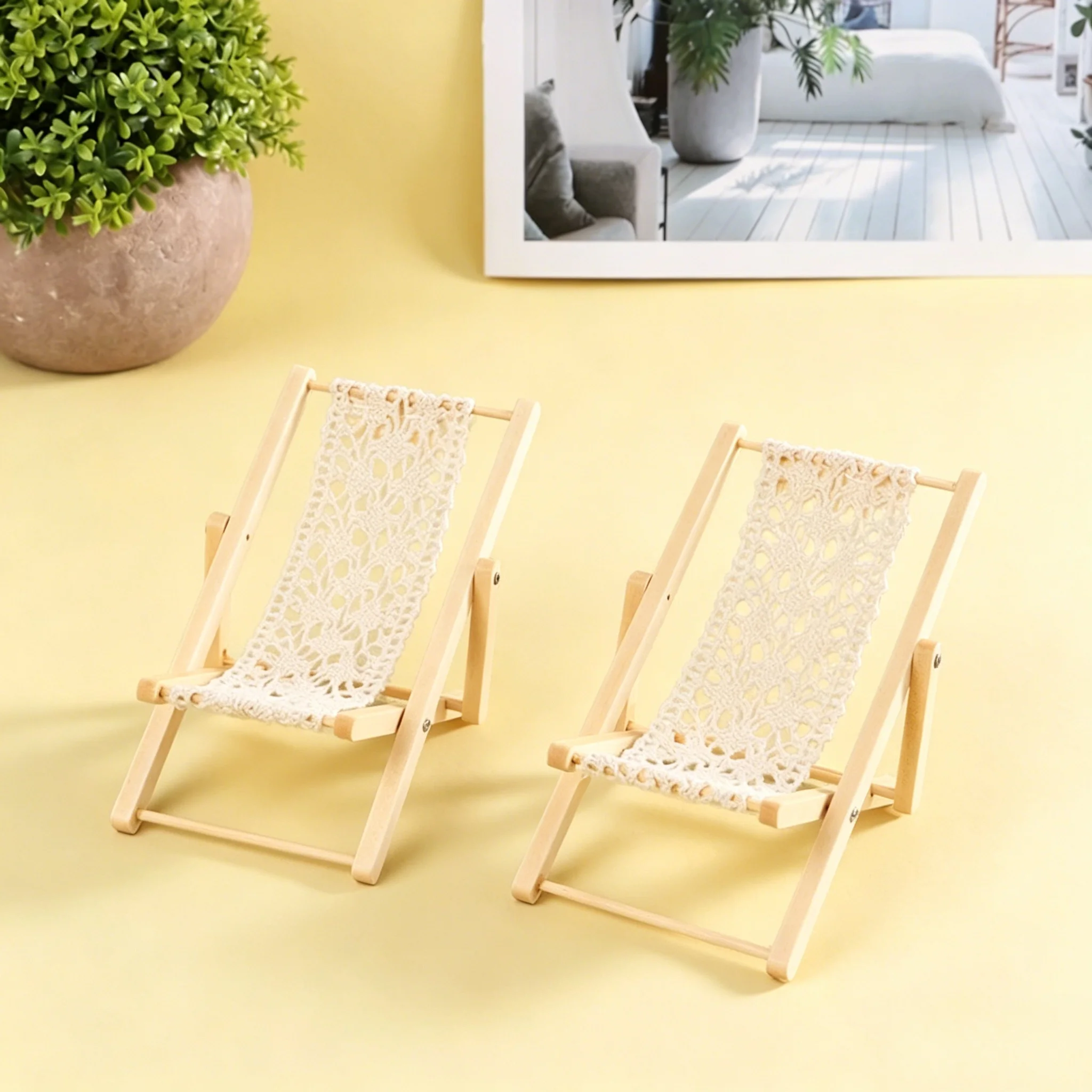 1/12 Scale Dollhouse Mini Foldable Chair Wholesale - Wooden Deck Lounge, Bulk Doll House Furniture Accessories