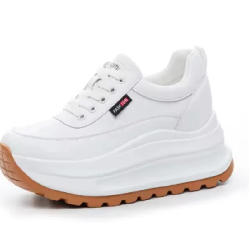 8cm Heel Sneakers Genuine Leather White Platform Sneakers for Women Chunky Platform Women Fashion Sneaker Shoes Wedge Heel