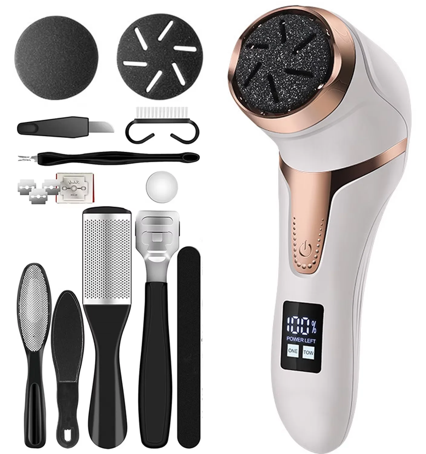 Rechargeable Electric Foot Rasp, IPX7 Waterproof Pedicure Foot Sander with 3 Grinding Heads for Removing Foot Dead Skin