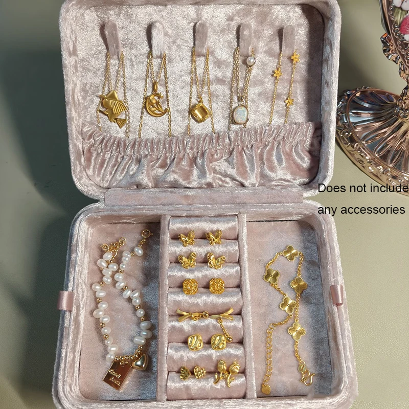 Flower Knows Flocked Iridescent Pink Jewelry Box - Organizer Case for Rings,Earrings and Necklaces Makeup Bag