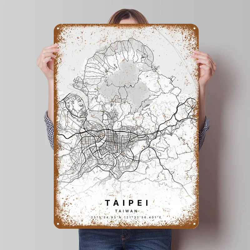 Taipei Тайвань жестяные вывески карта плакат украшение спальни декор комнаты мужские металлические вывески на заказ для украшения стены кафе-бара