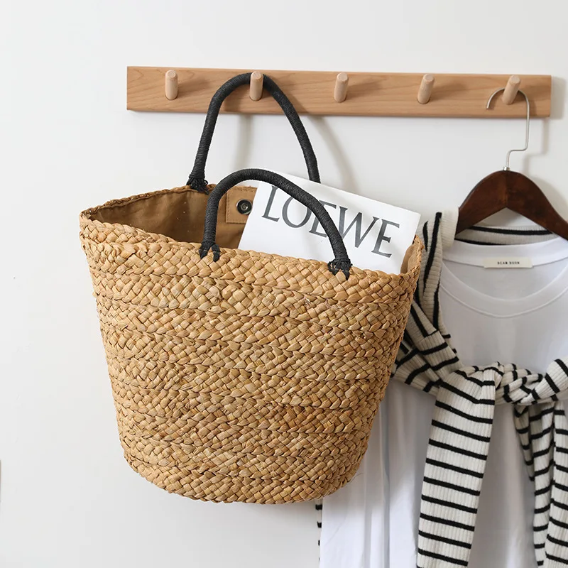 

Girl Holiday Beach Basket Ins Style Large-capacity Straw Bag All-match Simple Portable Natural Grass Women's Hand-woven Bag