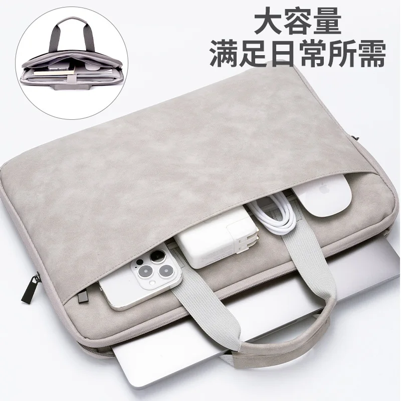 

Delicate Touch Lychee Leather Laptop Bag Fully Open Close Waterproof Splash Resistant Fits 13.3 14 16 Inch Notebook