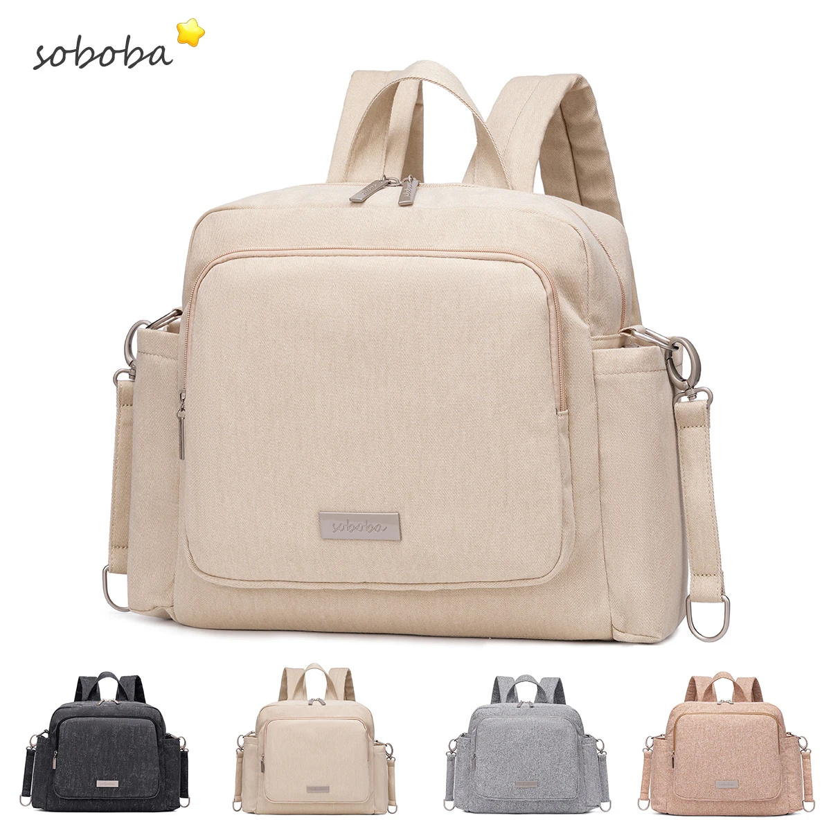 

Soboba стильная сумка для подгузников для новорожденных, большая вместительная водонепроницаемая однотонная модная сумка для пеленания для женщин с двумя ремнями