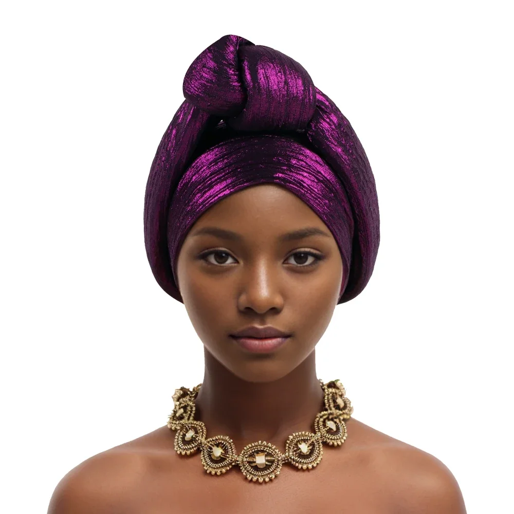 Turbante anudado de tela con purpurina para Mujer, Turbante africano, gorros para la cabeza, Nigeria, fiesta