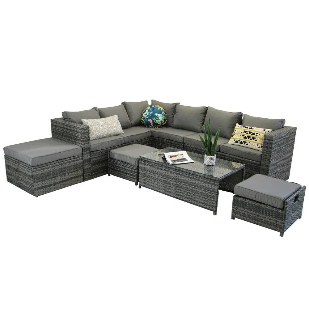 

Custom Modern 9 Seater Outdoor Furniture Set PE Rattan Corner Sofa Garden Sofa Set