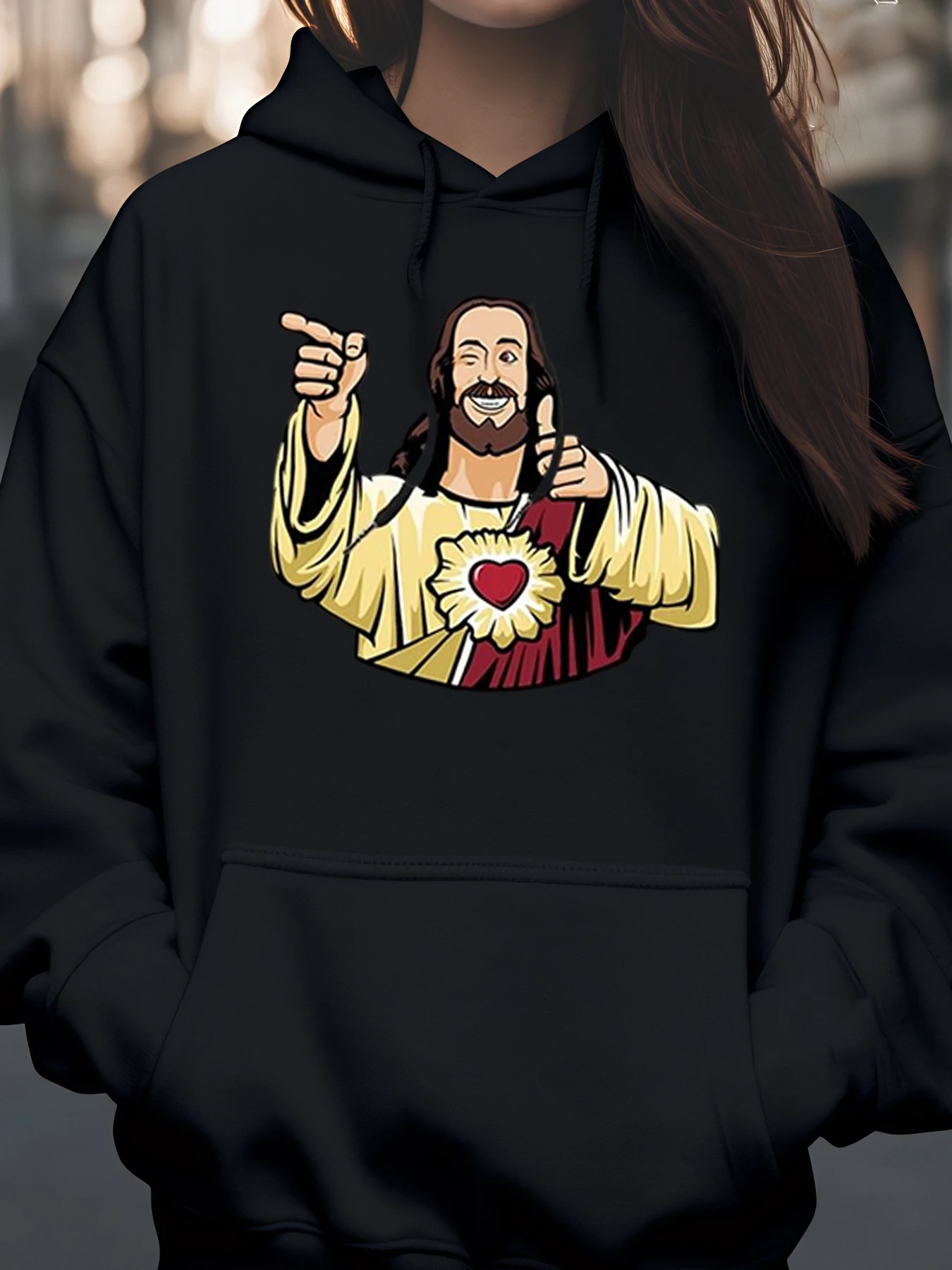 سترة بغطاء للرأس مطبوعة على شكل قلب يسوع المسيح لعيد الفصح ملابس دينية مسيحية للنساء والرجال