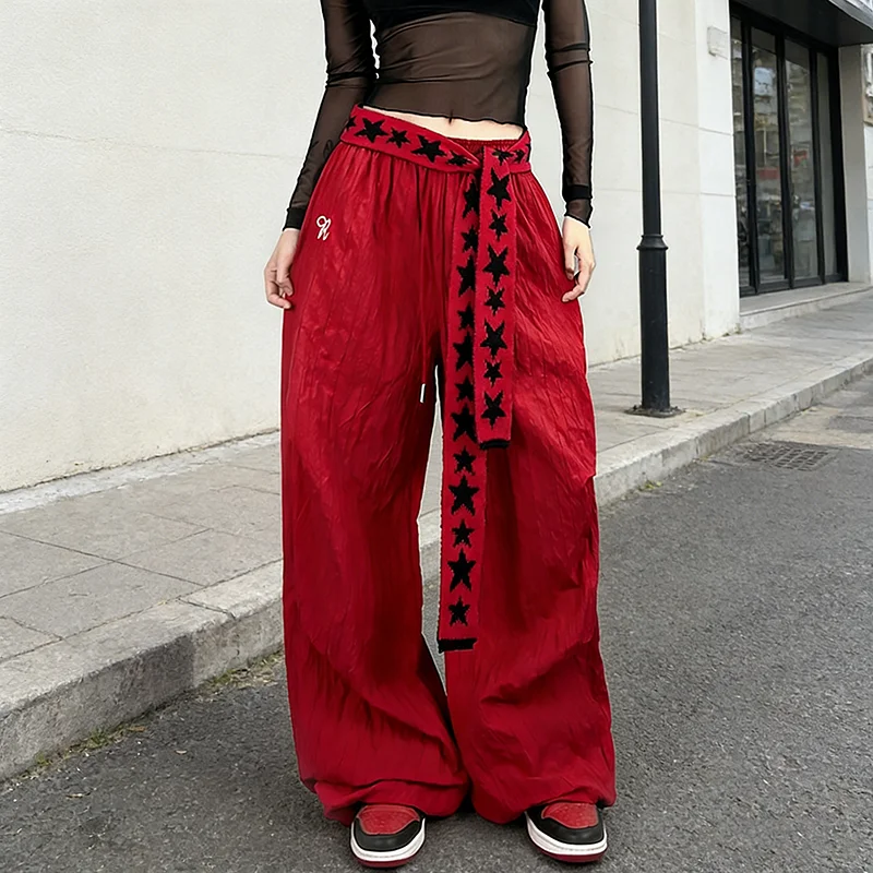 Spring Star Gürtel-Dekoration Lose Lässige Hose Trendige Vielseitige Street Dance Hip-Hop Hose