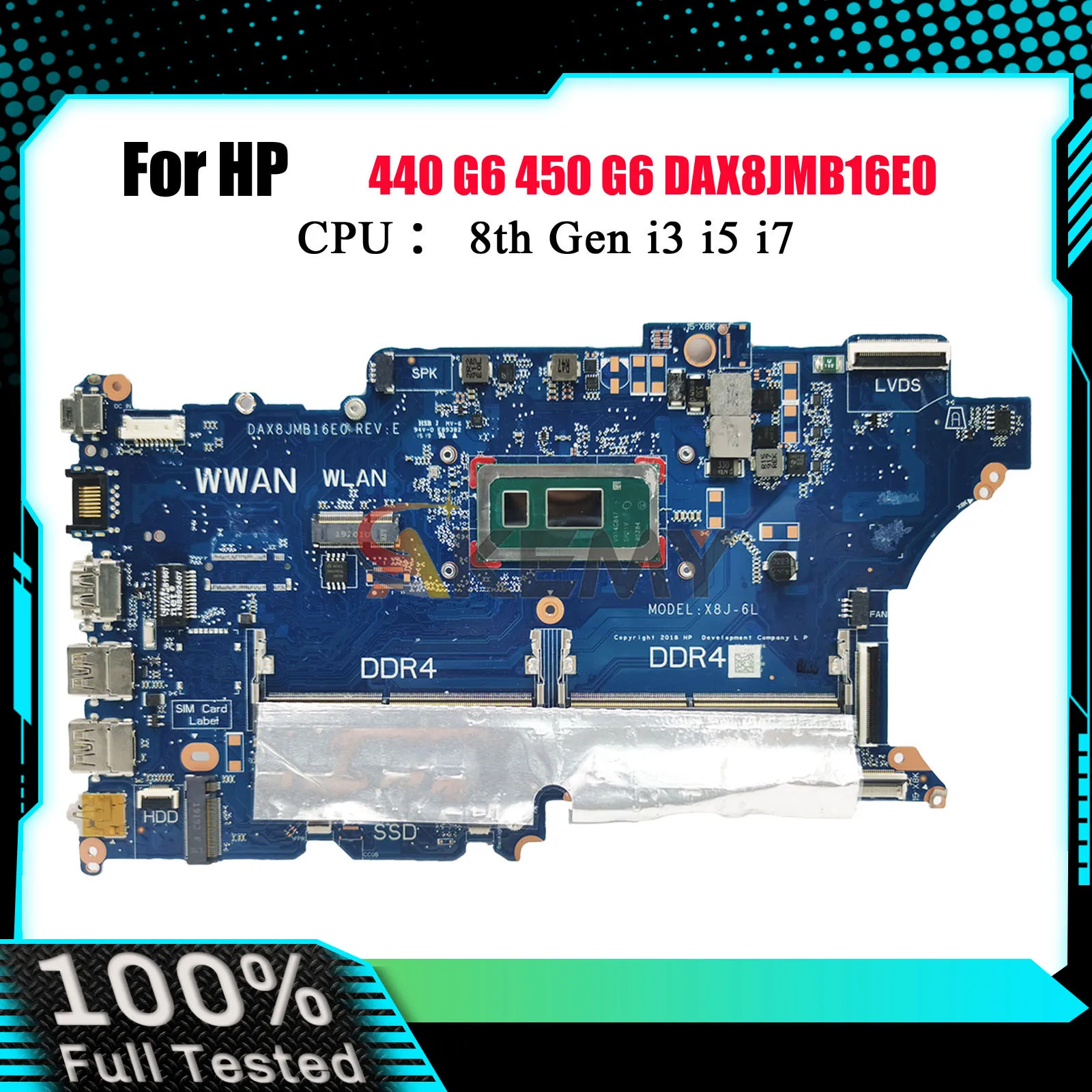 

DAX8JMB16E0 для ноутбука HP ProBook 440 G6 450 G6, материнская плата с процессором i3 i5 i7 DDR4 L44884-601 L44885-601, 100% полностью протестировано