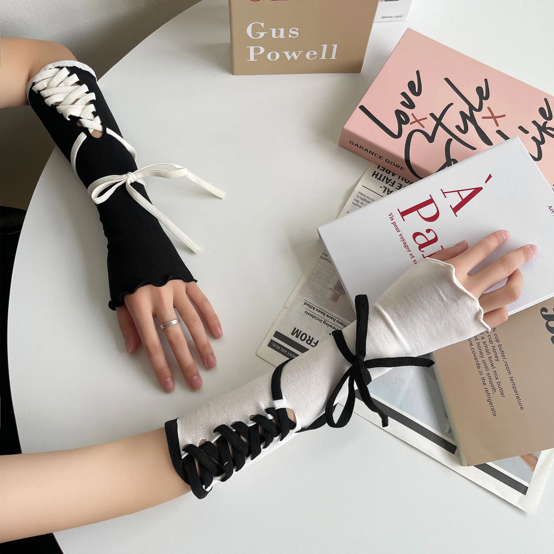 渋谷系ホットティーニットタイスリーブ Y2K パンクスタイル レーススイートハンドスリーブ JK ロリータハンドアクセサリー ショッピング デート用スリーブ