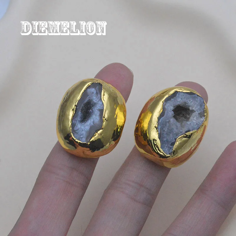 

Unique Natural Irregular Druzy Agate Rings Luxury 18K Gold Plated Geode Stone Adjustable Ring for Man Women Fine Jewelry