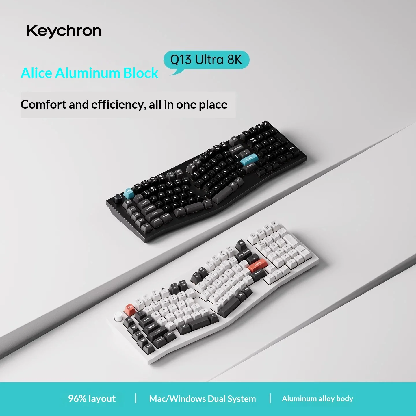 Keychron Q13 Ultra 8K Triple Mode Wireless Custom Mechanical Keyboard, Alice Layout, CNC Aluminum Alloy Hot Swappable Keyboard
