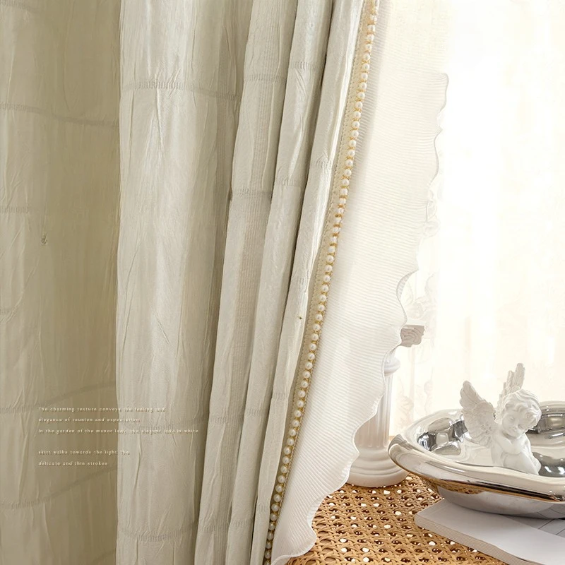 French retro curtains cream style bedroom blackout living room light luxury