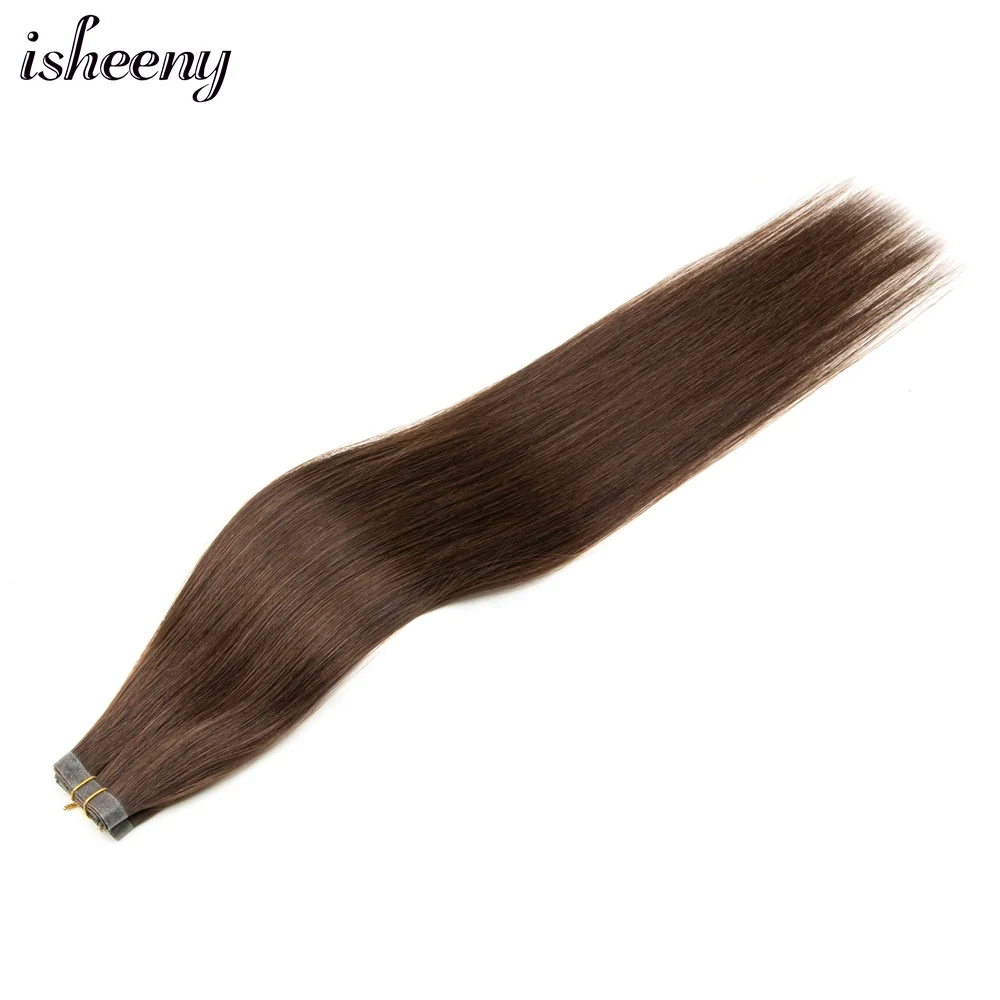 Straight Long PU Flat Hair Weft 12 16 20 inches Real Natural Dark Brown Human Hair Bundles No Taped Hair For Women