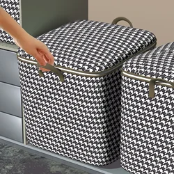 Large Capacity Dustproof Storage Bag Thickened Houndstooth Printing Zipper Organizer Wardrobe Blanket Box Container