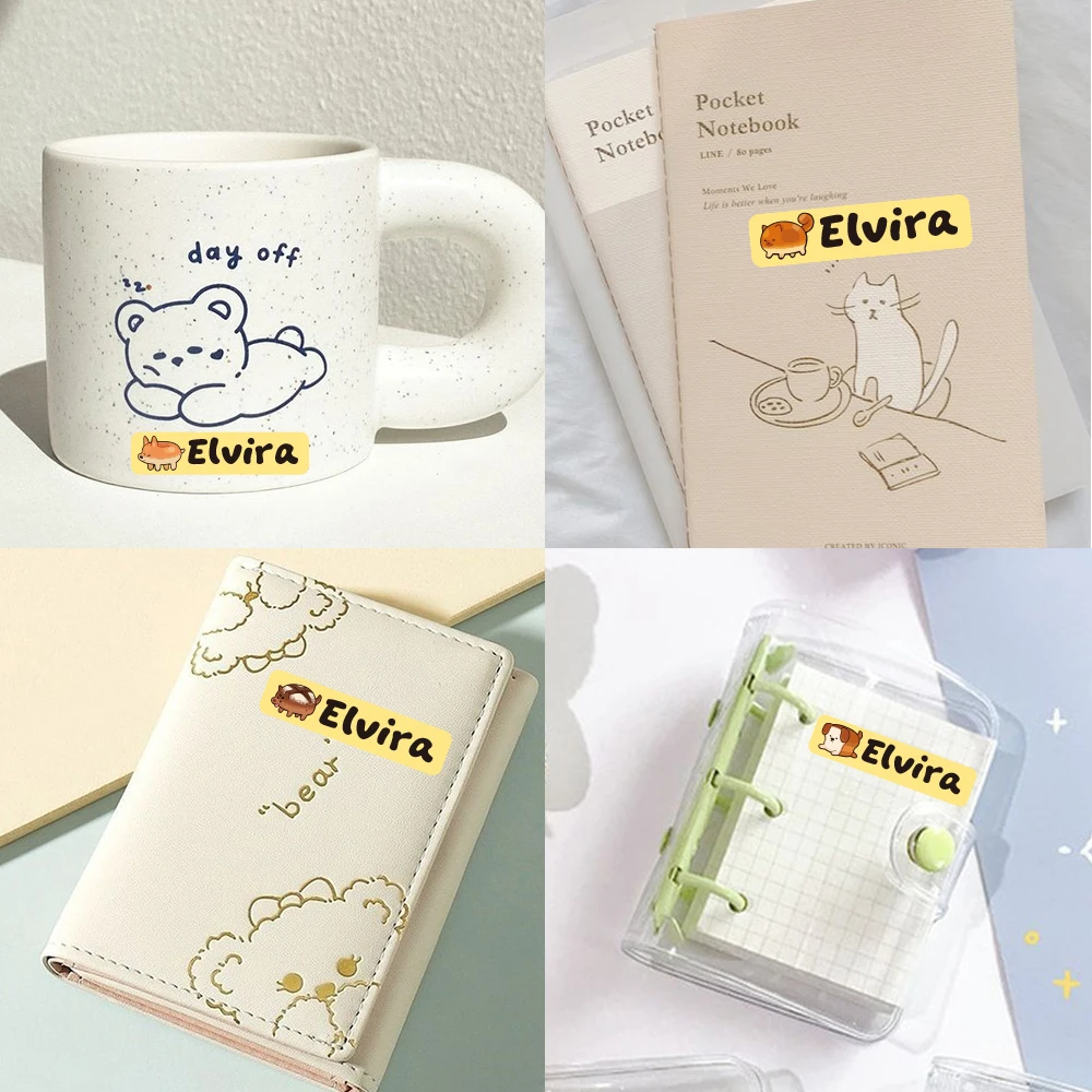 Custom piglet Name Sticker,Transparent Waterproof Stickers for Kids,diy Name Labels for School Bag Bottles Pen Box Mug Uniform