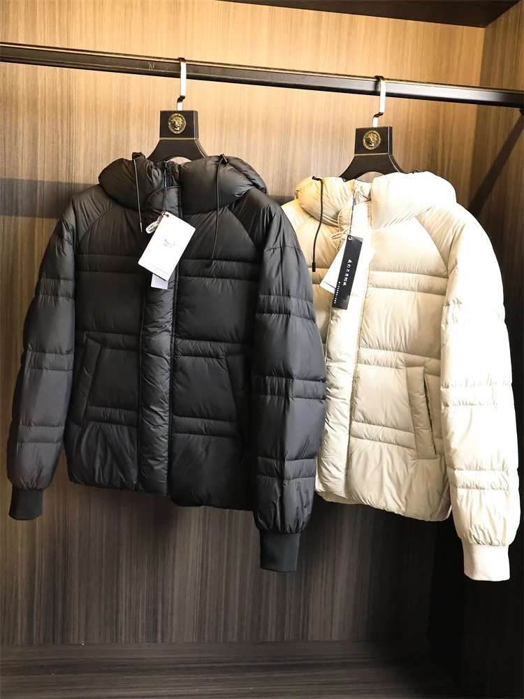 

Outstanding Quali Men's down Jaet Hooded Du Feather Thiened Loose Warm Autumn Winter Pure Color OS Version Outdoor Fa...