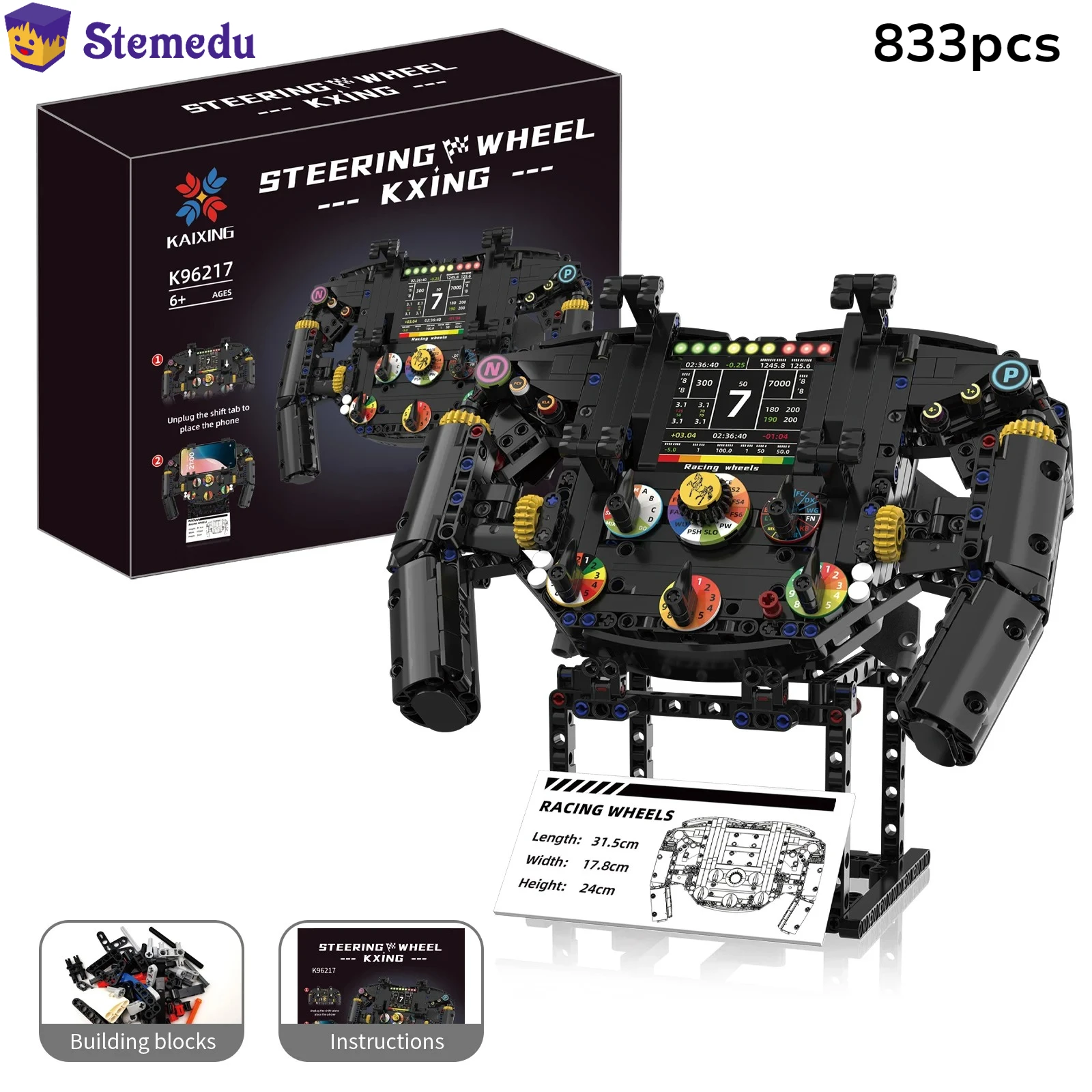 

Steering Wheel Building Blocks Simulation Racing Wheels Model Mobile Phone Holder Kid Assembly Toy Creative Xmas Gift 833PCS