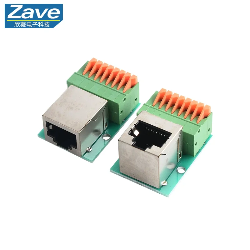 RJ45 Network Interface Terminal Block, Solderless Terminal Block Data Transfer Board, Male-Female Receptacle, Rail-Mounted Wirin