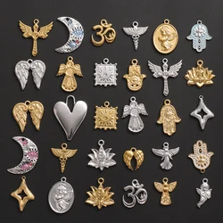 5Pcs Guardian Angel Wings Fairy Vintage Hamsa Hand Pendant Jewelry Making Gothic Flower Of Life OM Yoga Lotus Pendentif Bulk