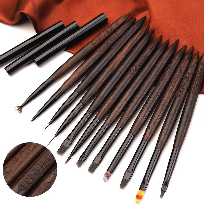 

Sweet-Z 12Pcs Nail Brush Set Nylon Nail Brushes Sandalwood Handle Extension Gel Nail Design Brushes Liner Pen Nails Wholesale
