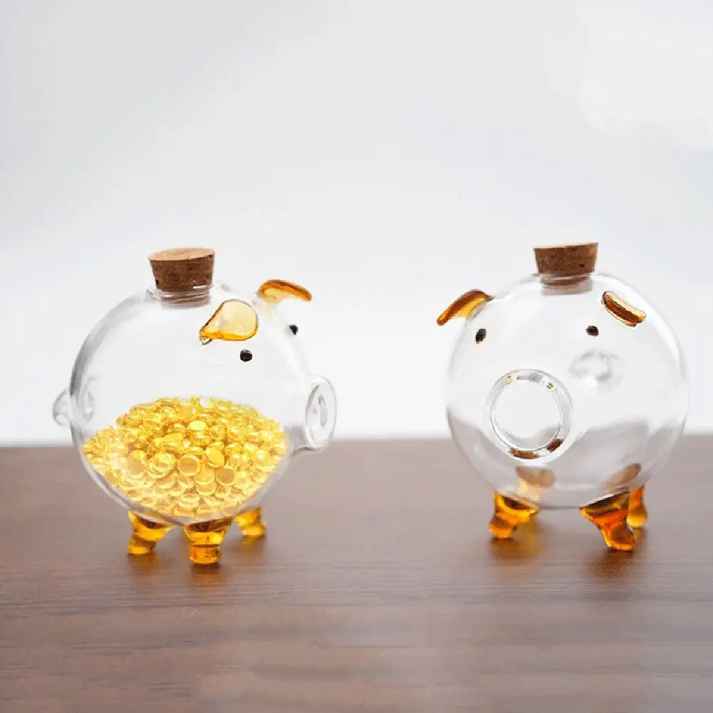 Cute Cartoon Piggy Money Bank Handmade Lightweight Coins Saving Box Visible Multi-purpose Golden Beans Container Home Decor