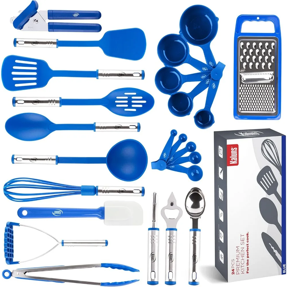 

kitchen utensils set, cooking utensil set kitchen gadgets, pots and pans set nonstick and heat resistant, 24 pcs nylon and stain