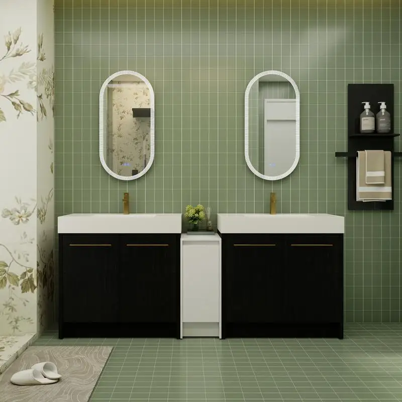 

84-Inch Freestanding Bath Vanity with Resin Sink & Storage Cabinets, Soft-Close Doors, KD Package, 09236*2 + 0312 Combo Cabinet