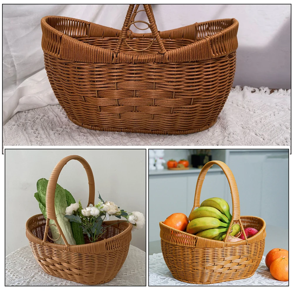 

Portable Woven Storage With Handle Multi-Function Fruit Egg Basket Handmade Rustic Picnic Basket For Kitchen Home Daily Use