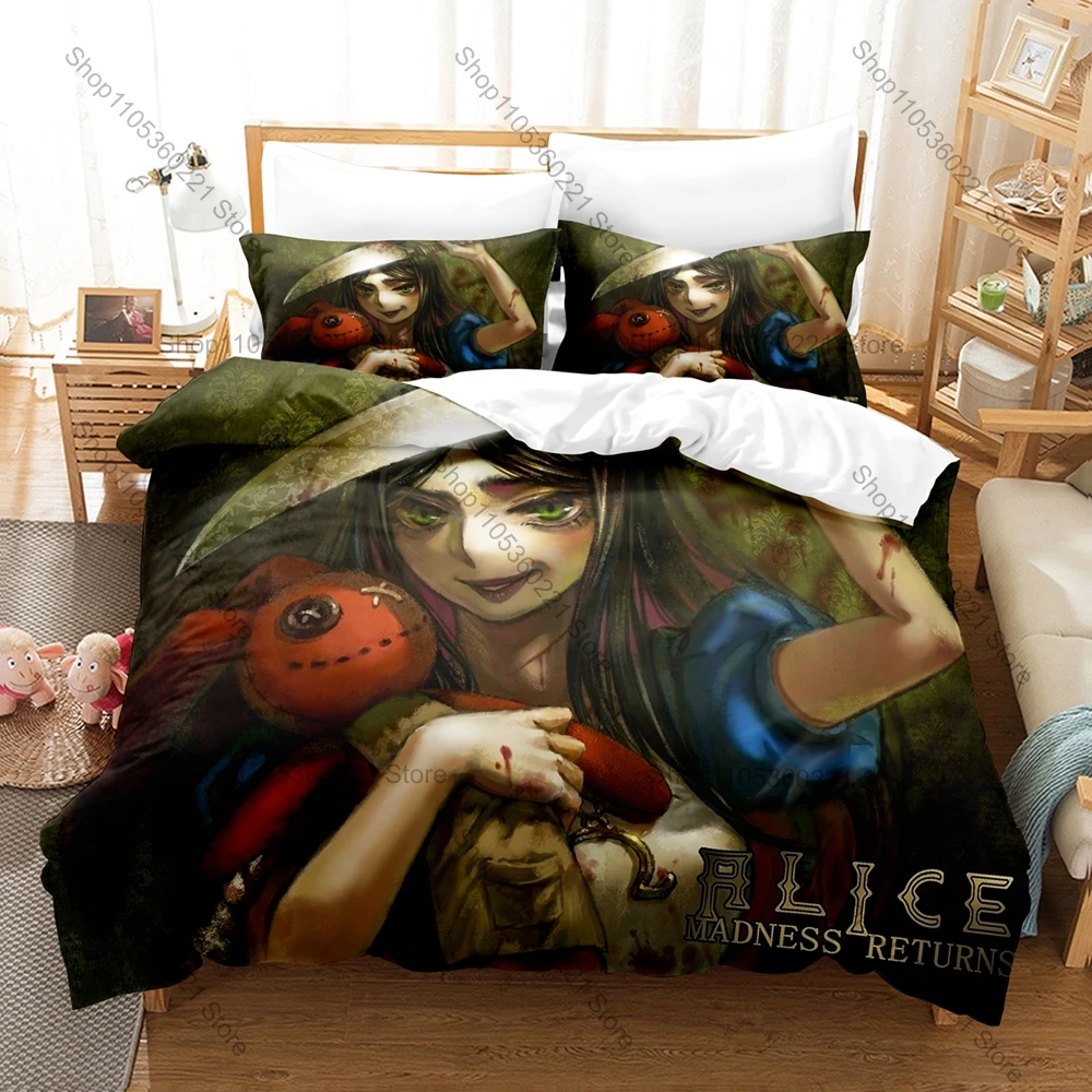 Personality Alice Madness Returns Bedding Set New Duvet Cover Pillowcase Dark Fantasy Game Theme Bed Set Single Twin Full Queen