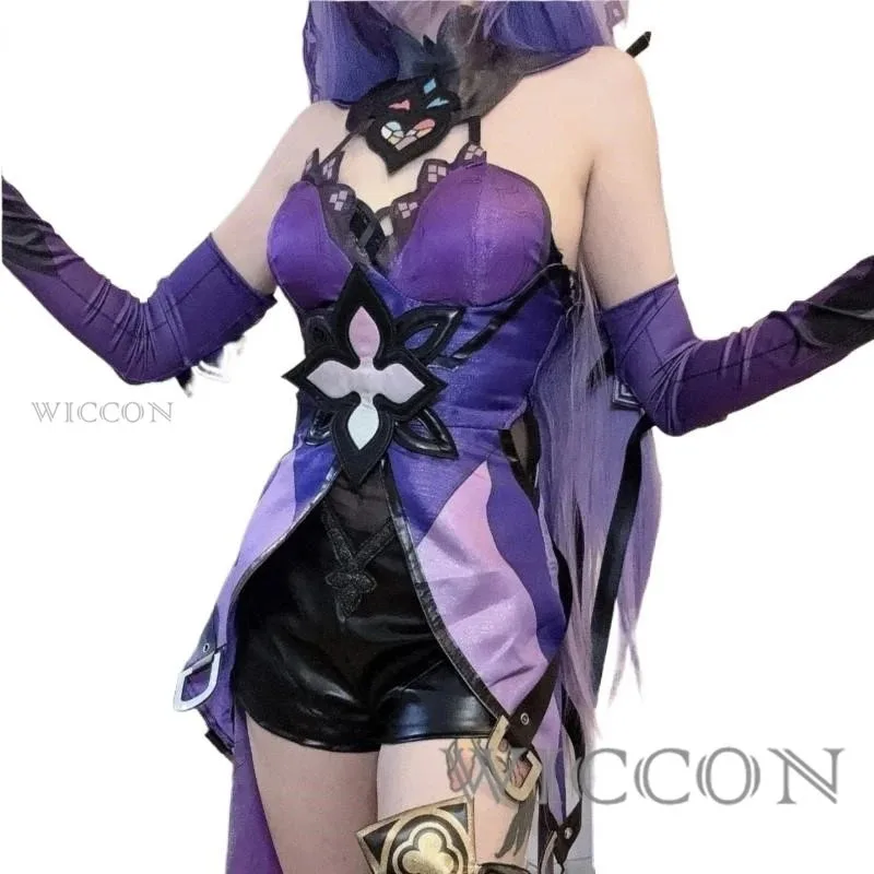 Qq45Honkai Star Rail Black Swan Kostum Cosplay Wig Gaun Ungu Seragam Hiasan Kepala Taman Kenangan Pesta Halloween untuk Wanita
