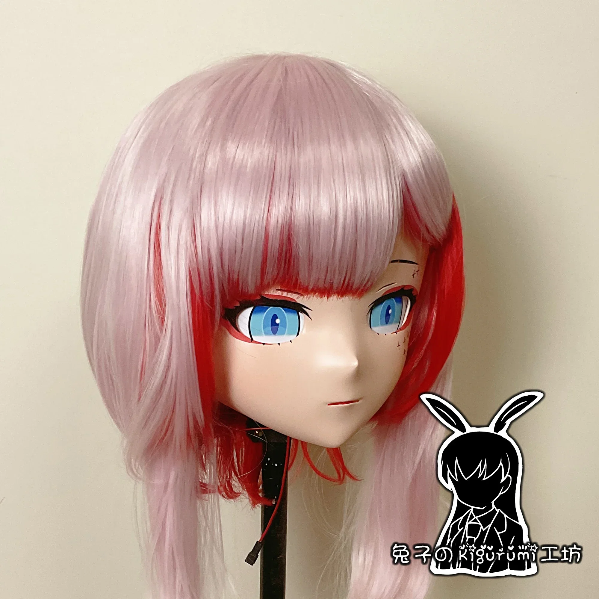 Máscara de Cabeça Cheia Personalizada com Casca, Desenhos Animados Japão, Anime De Silicone, Máscara de Cosplay Kigurumi, Peruca Rosa Vermelha, A27