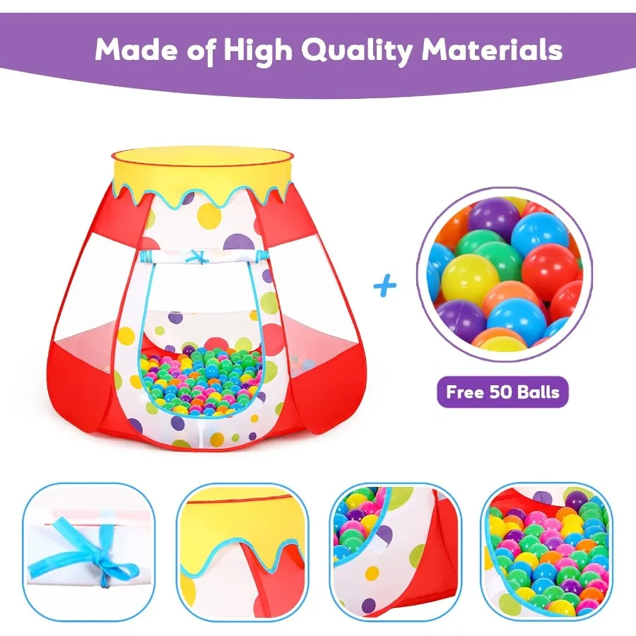Poteau à balles pour bébé avec 50 balles, tente de jeu Pop-Up pour filles, jouets de princesse pour maison de jeu intérieure et extérieure avec transport Ba