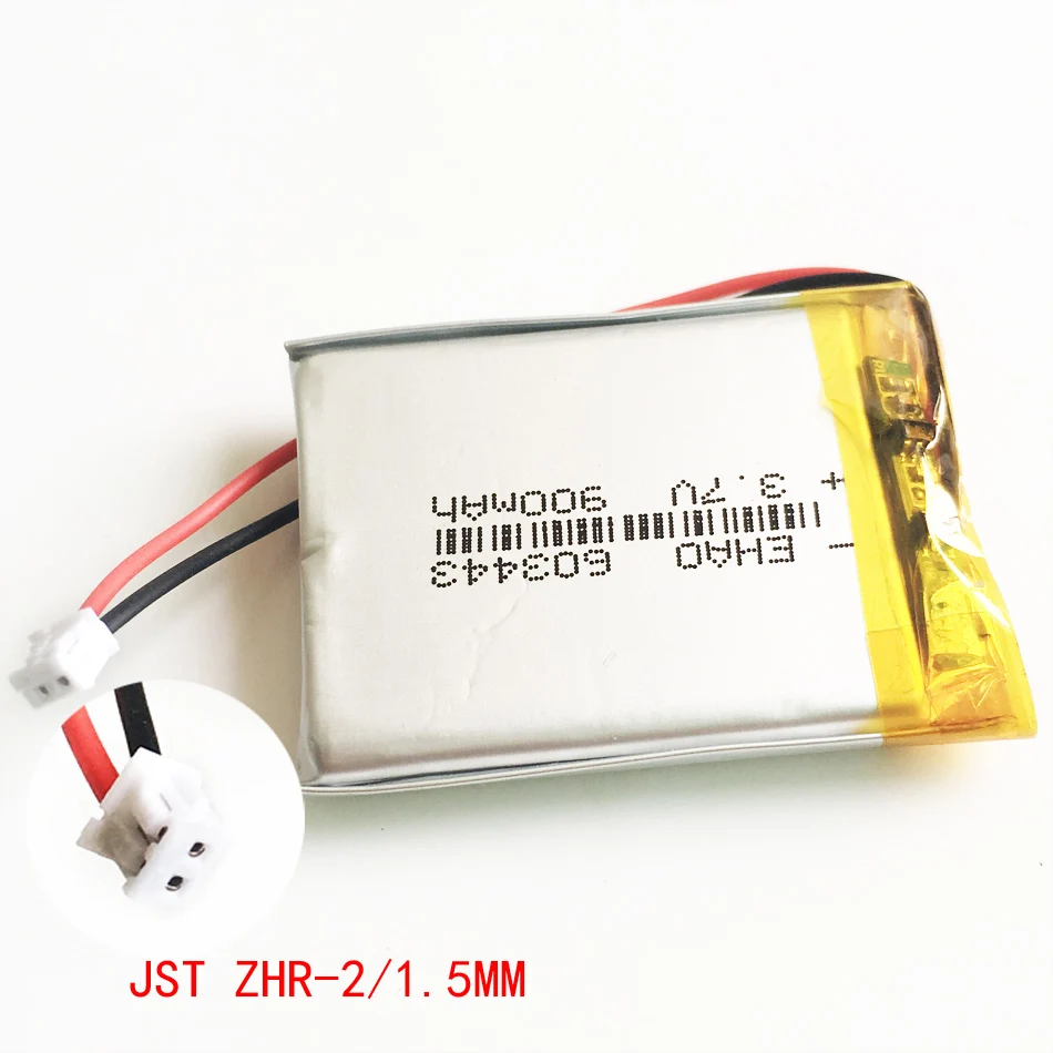 3.7V 900mAh Lipo Polymer Lithium Rechargeable Battery 603443 JST ZH 1.5mm 2 Pin For MP3 GPS Navigator DVD Recorder E-book Camera