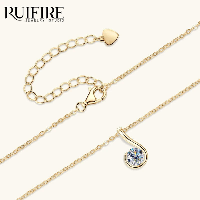 

RUIFIRE VVS1 GRA Certified Round Cut Moissanite Twisted Pendant Necklace S925 Sterling Silver 14K Gold Plated Women Jewelry Gift