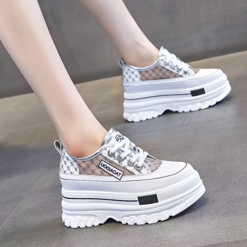 Sepatu Wanita Sneakers Rajut Zapatillas Mujer Sepatu Flat Wanita Baru Sepatu Vulkanisasi Warna Campur Sepatu Kasual Sepatu Wanita