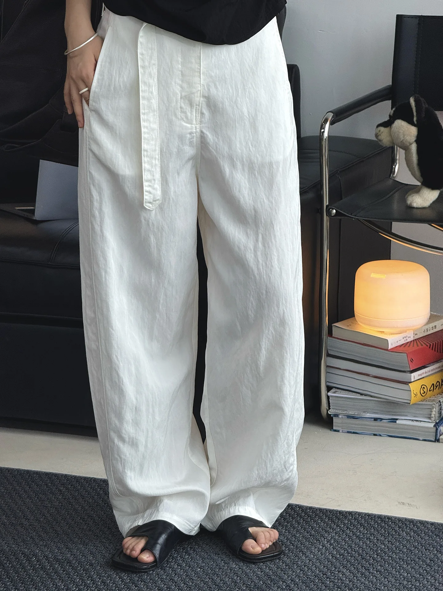 

Spring and summer women's casual solid color high waist loose wide leg pants