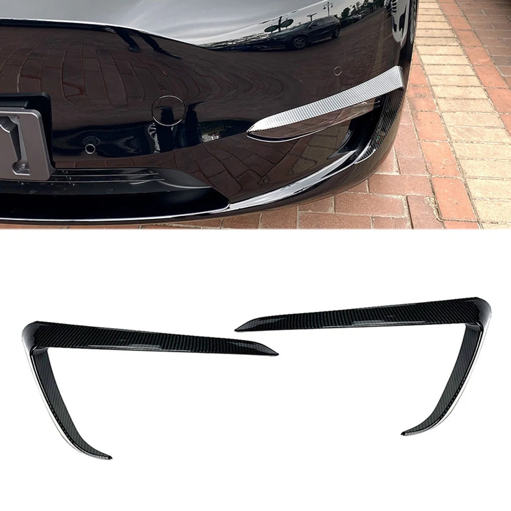 Car Front Bumper Splitter Spoiler Covers Trim Fog Lights Eyebrow Wind Knife Sticker for Tesla Model Y 2019-2021