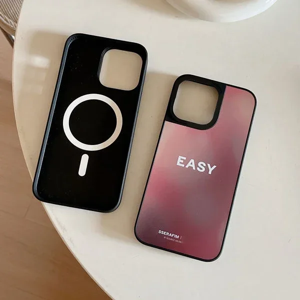 Simple Letters MagSafe Mirror Surface Black Border Phone Case Cover for IPhone 11 12 13 14 15 Pro Max Case for IPhone 15 Pro Max