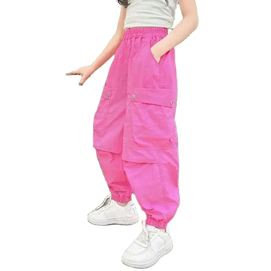 Girls Cargo Pants Solid Color Trousers Girl Spring Autumn Children Trousers Casual Style Girl Clothes 6 8 10 12 14