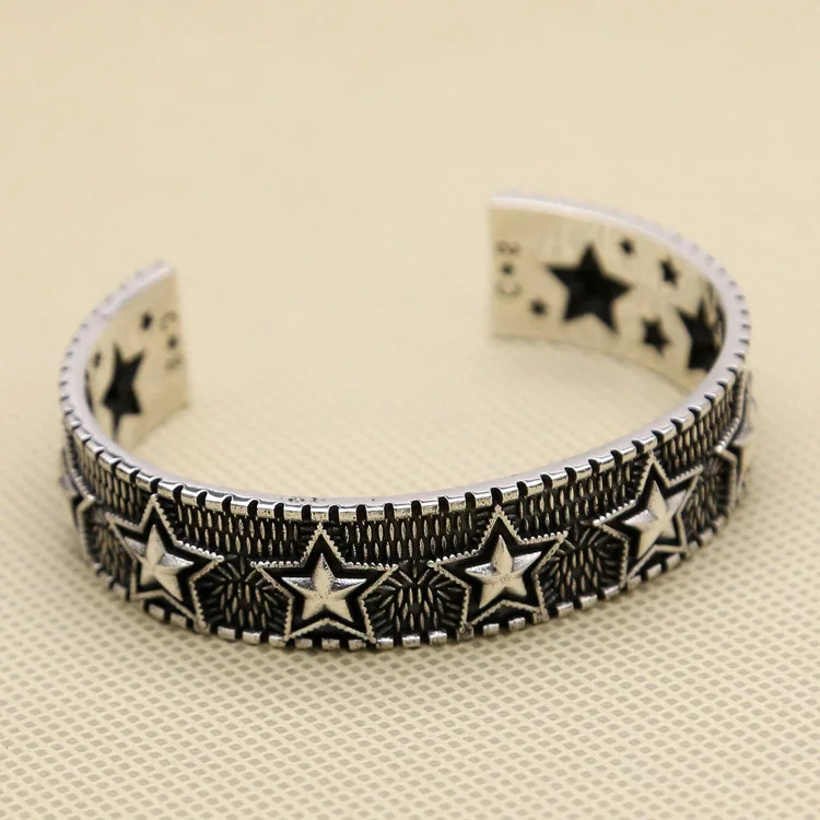 

Punk hip-hop accessory S925 sterling silver five pointed star bracelet for men's Korean version fashionable opening Thai silver