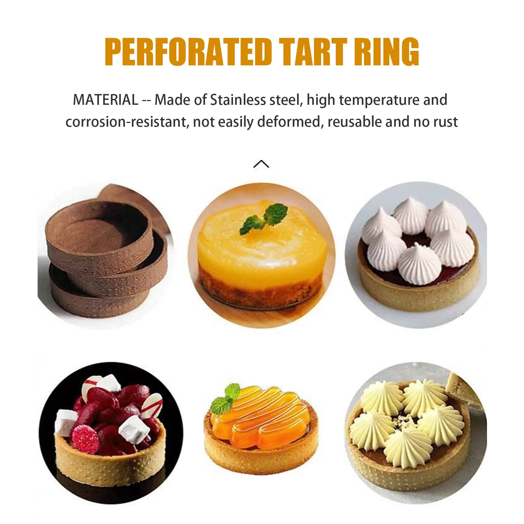 Aço inoxidável perfurado Tart Ring, Round Cake Mousse Ring, DIY Baking Sobremesa Anel, 5cm, 5Pcs